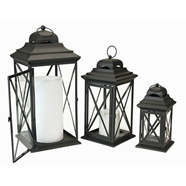 Melrose International Metal and Glass Lantern Set of 3 Cream
